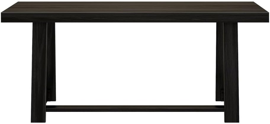 72 Inch Farmhouse Dining Table, Solid Wood Rustic Kitchen Table, Large Wooden Rectangular Dinner Table for Dining Room, Home Office, Living Room Furniture, Easy Assembly, Black Wirebrush