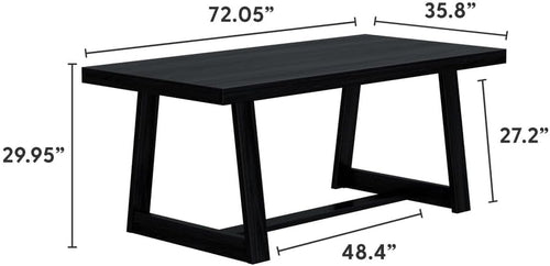 72 Inch Farmhouse Dining Table, Solid Wood Rustic Kitchen Table, Large Wooden Rectangular Dinner Table for Dining Room, Home Office, Living Room Furniture, Easy Assembly, Black Wirebrush