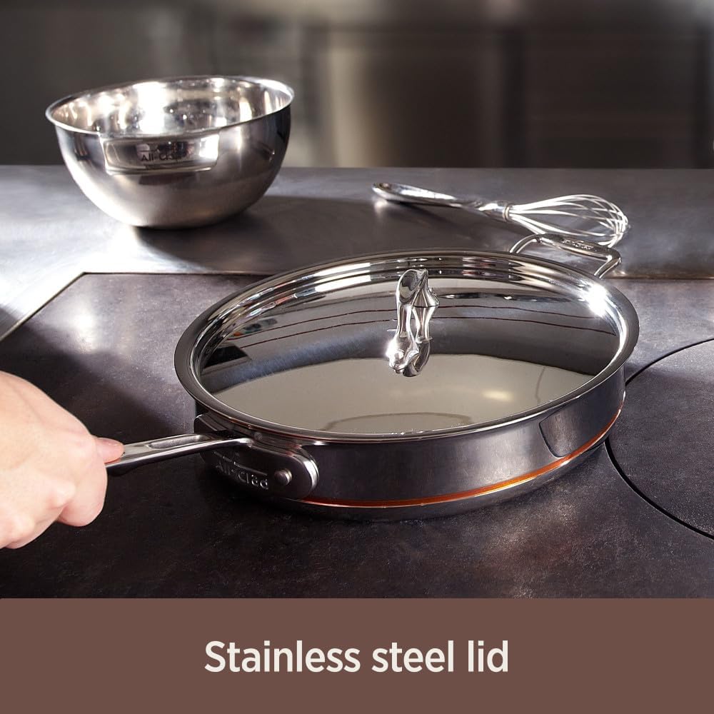 All-Clad Copper Core 5-Ply Stainless Steel Sauté Pan with Steel Lid 6 Quart Induction Oven Broiler Safe 600F Pots and Pans, Cookware Silver