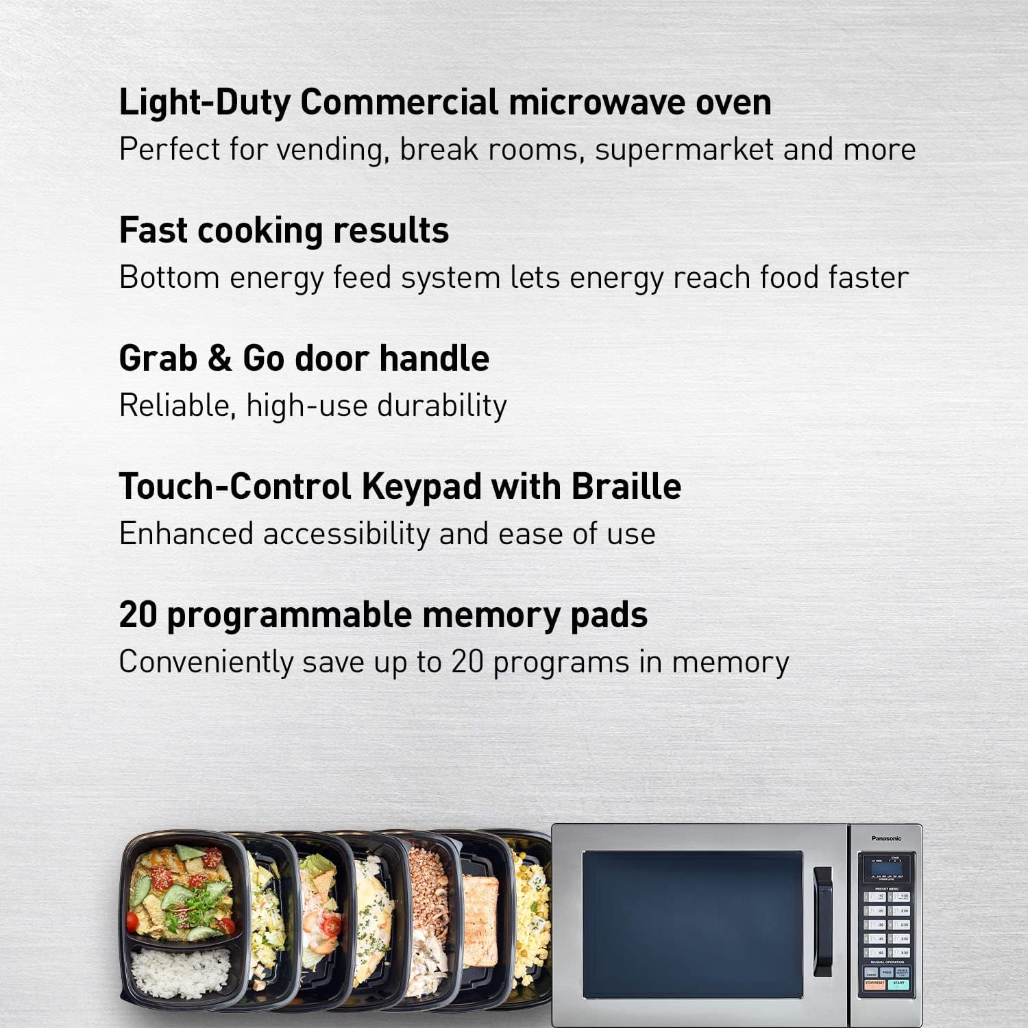 NE-1054F Compact Light-Duty Countertop Commercial Microwave Oven with 10 Programmable Memory and Touch Screen Control, Countertop Microwave Oven, 1000W, 0.8 Cu. Ft, Stainless Steel